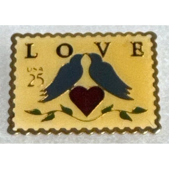 LOVE Stamp Pin,1989, 25 Cents, by JG & A, Tustin, CA, Measures 1”x1.5” - Picture 2 of 4